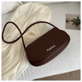 Deep brown matte PU leather saddle bag with white Fashion logo and slender shoulder strap - Brown