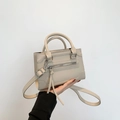 Chic cream white crossbody square bag with decorative zipper and tassels for women - Khaki