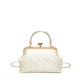 Elegante bolso de jacquard blanco con asa de metal dorado y correa de cadena - Blanco