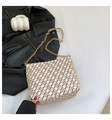 Borsa a secchiello beige trapuntata con motivi marrone scuro e catena dorata - Bianco Sporco