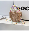 Borsa in paglia a semicerchio con tracolla di perle colorate e interno a coulisse - Colorato
