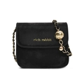 Mini black crossbody bag with gold chain strap and rich rabbit logo lettering - Black