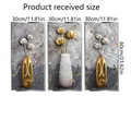Dreiteiliges modernes Wandtattoo-Set mit 3D-Lotosblumen und goldenen Vasen-Motiven - Modernes Abstraktes Florales Set (ATW001)