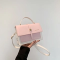 Pink and white contrast leather small crossbody bag with gold buckle and top handle - Pink