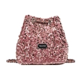 Elegante borsa a secchiello con paillettes rosa e tracolla a catena oro rosa - Rosa