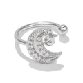 Detailed macro view of moon and star ear cuff with sparkling zircon inlay design - Star Moon Style-Silver Tone (EGJ0016)