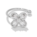 Detail of clover ear cuff with baguette cut cubic zirconia and silver finish metal - Clover Style-Silver Tone (EGJ0020)