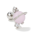 Pink planet stud earring with silver celestial ring and sparkly zircon accents - Silver (EGD0439)