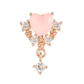 Pink heart-shaped stud earring in rose gold finish with white zircon drop accents - Rose Gold (EGD0440)