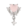 18K plated heart stud earring with pink zircon stone and dangling small diamond - Silver (EGD0440)