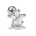 Orecchino a fiore di lusso con zirconi aurora e chiusura a sfera con vite di sicurezza - Fiore iridescente a cinque petali (EGD0478 finitura oro bianco)