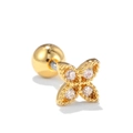Pendiente de acero inoxidable chapado en oro de 18K con flor de circón y cierre de bola - Estilo Flor de Cuatro Pétalos (EGD0345) / Dorado
