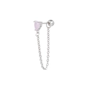 Pink heart stud earring with silver chain link and ball screw back y2k style - Silver (EGD0442)