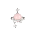 Pink planet-shaped heart stud earring with silver celestial rings and zircon stones - Silver (EGD0443)