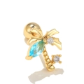 Goldener Kokosnussbaum-Ohrstecker mit hellblauem Tropfenstein und Schraubverschluss - Mini Kokosnussbaum Stil (EGD0287)
