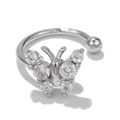 Detail of silver butterfly ear cuff with micro-pave cubic zirconia on white background - Butterfly Style (EGJ0057) / White Gold