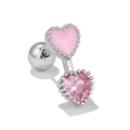 Pink heart-shaped 18K silver stud earring with cubic zirconia and enamel finish - Silver (EGD0444)