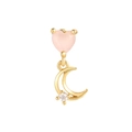 Pink heart gem with golden crescent moon and zircon drop y2k style mini earring - Gold (EGD0445)