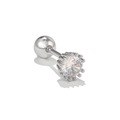 Silver crown screw back stud earring with clear zircon and comfortable ball back design - Silver (EGD0446)