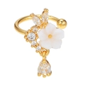 Sparkling gold flower ear cuff with white petals and shimmering marquise zircon crystals - Shell Flower Water Drop Style(EGJ0049) / Gold