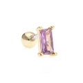 Rectangle purple gemstone cartilage stud earring with golden claw setting and screw ball back - Purple Rectangular Gemstone Style (EGD0226 Purple) / Gold