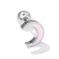 925 silver crescent moon stud earring with pink enamel and a screw-back ball design - Silver (EGD0233)