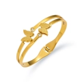 Golden double-layer butterfly bangle with sparkling zircon stones and matte finish - Double Line Frosted Butterfly Rhinestone (TT0485) / Gold