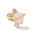 Pink heart-style Saturn planet stud earring in gold finish with crystal accents - Gold (EGD0439)