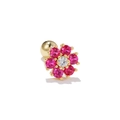 Golden flower cartilage stud earring with pink gemstones and screw ball back closure - Red Flower Cluster Style (EGD0222 Red) / Gold