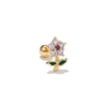 Golden flower helix piercing with purple gem, green leaves and screw ball back closure - Purple Stone Green Leaf Five-Petal Flower Style (EGD0218)