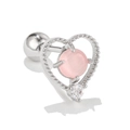 Pink cat eye stone heart tragus stud earring with silver beads and zircon dangle - Silver (EGD0433)