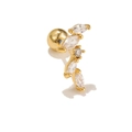 Golden leaf cartilage stud earring with sparkling zircons and a secure screw ball back - Plant Leaf Design (EGD0428) / Silver