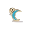 Chic golden moon stud earring with sky blue enamel finish and secure screw ball back - Sky Blue Moon Style (EGD0233 Blue)
