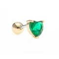 Golden heart-shaped green gemstone earring with screw-back ball closure for cartilage - Green Heart Three-Prong Style (EGD0225 Green)