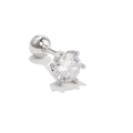Classic silver earring with six-prong clear zircon and screw-back ball closure - Six-Prong Round Zirconia (EGD0382 White Gold Plated)