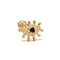 Gold evil eye cartilage stud with black stone and white zircon micro-inlay finish - Black Evil Eye Style (EGD0217)