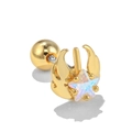 Gold-plated moon and star stud earring with iridescent opal stone and screw back - Moon Star With Iridescent Stone (EGD0313) / Gold
