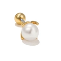 18k gold-plated flower stud earring with shell pearl and stainless steel screw back - Single Pearl Style (EGD0336) / Gold
