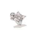 Silver geometric square stud earring with five sparkling cubic zirconia crystals - Geometric Square Rhombus Rhinestone Style (EGD0529 White Gold Color)
