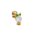 Golden owl cartilage stud earring with green gemstone eyes and clear zircon body - Green Eye White Body Owl Style (EGD0216 Green)