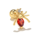 Golden spider screw-back stud earring with a red teardrop zircon and clear crystal - Red Spider Style (EGD0282 Red)