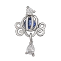 Silver pumpkin carriage stud earring with blue center stone and hanging crystal drop - Fantasy Pumpkin Carriage Pendant Style (EGD0532 White Gold Plated)