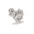 Silver-tone heart-shaped zircon ear stud with a secure spherical screw back closure - Heart-Shaped Snowflake Zirconia Style (White Gold Plated)