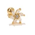 18k gold plated flower stud earring with marquise cubic zirconia and screw ball back - Six Petal Marquise Zirconia Flower (EGD0396) / Gold