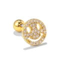 Golden smiling face stud earring with cubic zirconia stones and ball screw back closure - Zirconia Smiley Face Style (EGD0349)