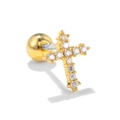 Gold cross stud earring with zircon stones and screw back ball closure - Pave Cross Style (EGD0347)