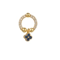 Golden moon ear stud with paved zircons and blue flower pendant in stainless steel - Blue Clover Style (EGD0370)