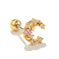 18k gold moon stud earring with pink zircon and screw ball back for women - Crescent With Pink Zirconia Star (EGD0394) / Gold