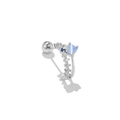 Silver stud earring with blue cat-eye stone, white zircons, and secure screw back - Crescent Moon Cat's Eye Sapphire Style (EGD0537 White Gold Tone)