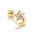 Gold star and crescent moon cartilage stud earring with cubic zirconia and screw back - Star Crescent Micro Inlaid Combo (EGD0392) / Gold